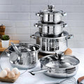 Batería de Cocina Ollas 12 Piezas en Acero Inoxidable con Tapas Apta para Todo Tipo de Cocinas