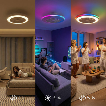 Ventilador de Techo con Luz LED RGB, Aspas Ocultas y Mando a Distancia Nexory InnovaGoods