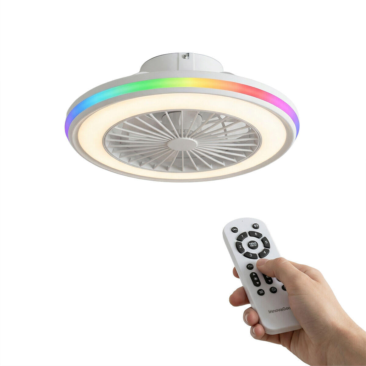 Ventilador de Techo con Luz LED RGB, Aspas Ocultas y Mando a Distancia Nexory InnovaGoods