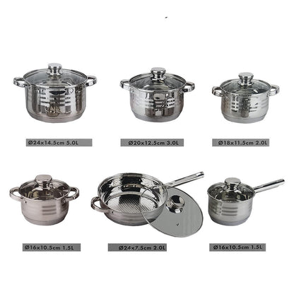 Batería de Cocina Ollas 12 Piezas en Acero Inoxidable con Tapas Apta para Todo Tipo de Cocinas