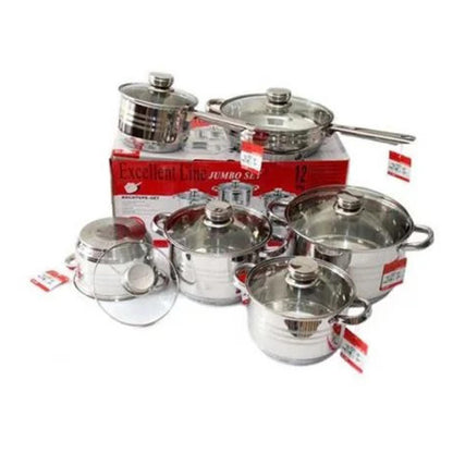 Batería de Cocina Ollas 12 Piezas en Acero Inoxidable con Tapas Apta para Todo Tipo de Cocinas